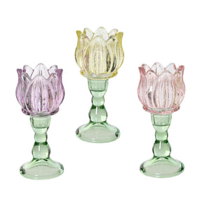 Decoris portavelas tulipán de cristal ø7x16cm pastel