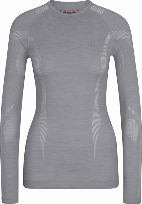 Falke Wool-Tech Longsleeve Camisa funcional de manga larga de lana de secado rápido para mujer gris - Talla XL