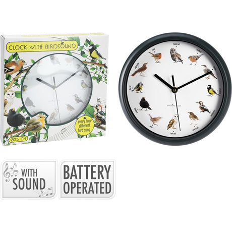 Otras marcas reloj de pared con sonido de pájaro 25 cm negro