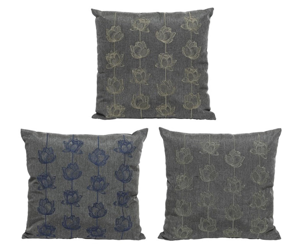 Cojín exterior Decoris olefina gris con flores 45x45x15 surtido