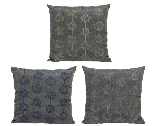 Cojín exterior Decoris olefina gris con flores 45x45x15 surtido