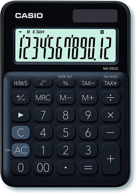 Calculadora de escritorio sin marca sans marque casio ms-20uc-bk negra número de posiciones de pantalla: 12 con energía solar, funciona con baterías (ancho x alto)