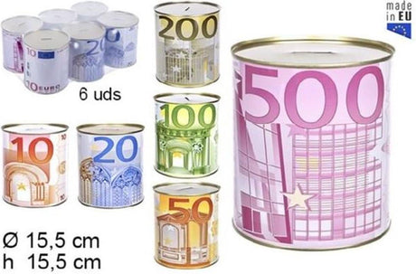 Jonotoys lata de ahorro grande con estampado de billetes de euro 15 x 15 cm