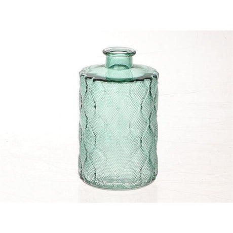 Hbx jarrón natural living vinty cristal con relieve ø9xh15cm verde