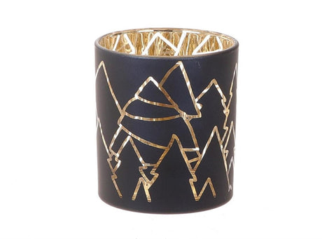 Hbx natural living portavelas dourdan ã˜7xh8,2cm con estampado de árboles de Navidad en oro negro
