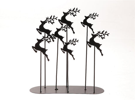 Hbx natural living deco hummy escena de 7 ciervos de metal sobre soporte 28x10x30cm negro