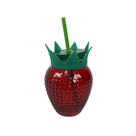 Decoris vaso fresa con pajita vidrio rojo 450ml dia.10x13cm no apto para lavavajillas