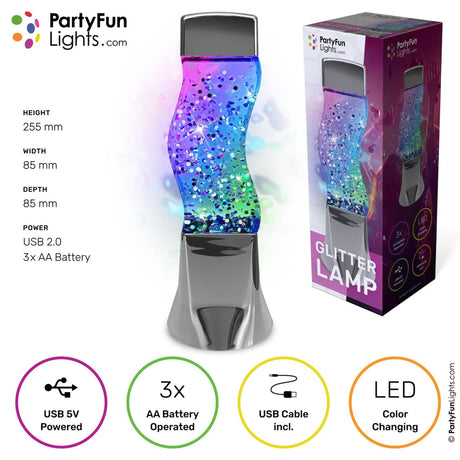 Partyfun enciende la lámpara de mesa con brillo LED que cambia de color funciona con baterías 3XAA y USB H25.5cm