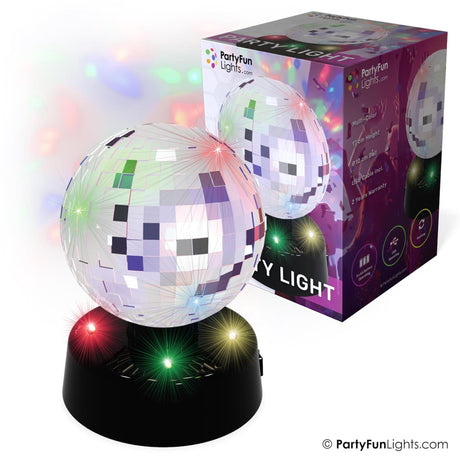 Partyfun enciende la lámpara de mesa bola de discoteca dia10cm giratoria funciona con pilas 3XAA y USB
