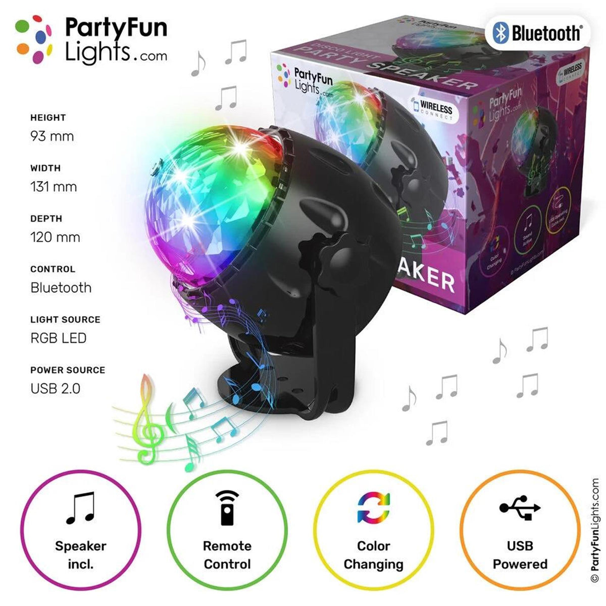 Partyfun enciende el altavoz LED del partido del USB Bluetooth que cambia de color con control remoto