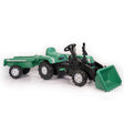 Tractor de pedales Dolu con cargador frontal de remolque, bocina, verde y negro