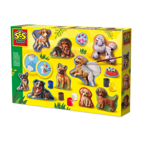 Ses creative - moldear y pintar - perros - moldear escayola - incluye molde, escayola, pintura de 6 colores, pincel y espátula - manualidades para niños a partir de 5 años