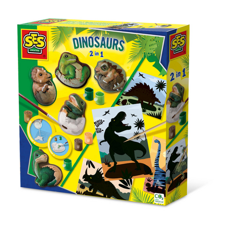 Ses creative - dinosaurios 2 en 1 - pintar y rascar - con molde, yeso, pintura, tarjetas para rascar y bolígrafo - a partir de 5 años