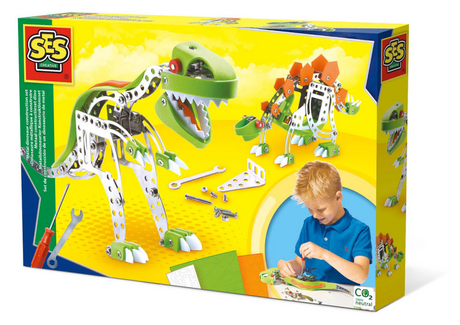 Ses creative ses - set de construcción de metal dino - con piezas de espuma de 3 colores - incluidos pernos, tuercas, llave y destornillador - manualidades para niños - juguetes de dinosaurios