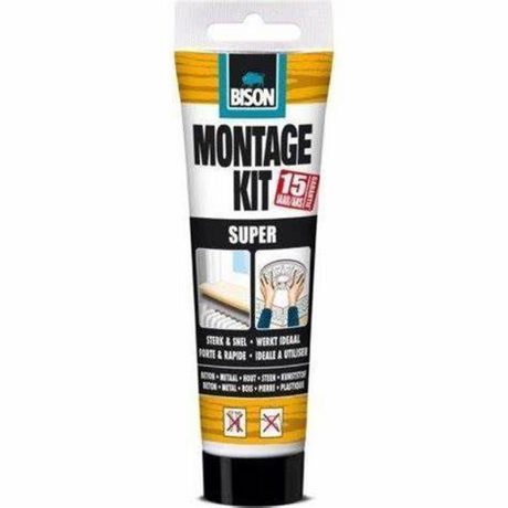 Bison Kit de montaje Super Tube 200 g, extrafuerte, pegamento de montaje, montaje, alta resistencia final, interior y exterior, permanentemente elástico, extrafuerte, relleno fácil de usar