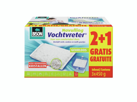 Bison Moist absorber® bolsa de recambio neutra 3x 450 g adecuada para Moist absorber®, combatir la alta humedad, no requiere batería, también adecuada para caravanas y autocaravanas