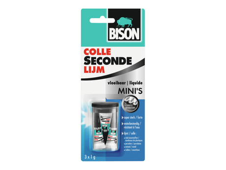 Bison superglue liquid minis 3 x 1g, superpegamento fuerte, mini embalaje especial, apto para lavavajillas, resistente al agua, para cualquier reparación dentro y alrededor de la casa
