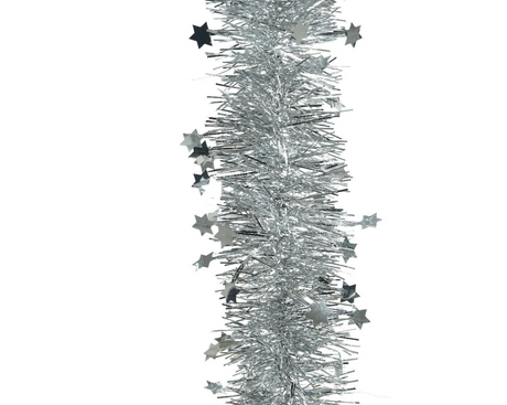 Decoris Guirnalda de árbol de Navidad estrella lametta 10cmx270cm plata