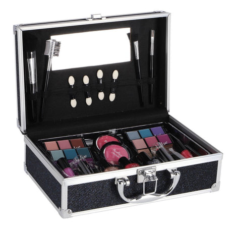 Estuche de maquillaje Casuelle de aluminio con purpurina azul oscuro