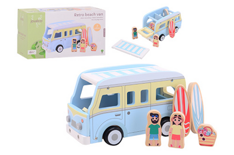 Jouéco joueco autobús playero retro de madera con accesorios