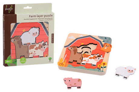 Puzzle de granja de madera Jouéco con capas, juguetes educativos.