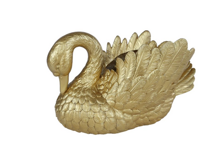 Escultura Van Mane cisne estatua decorativa de polipiedra dorada 28x13x16cm juguete.