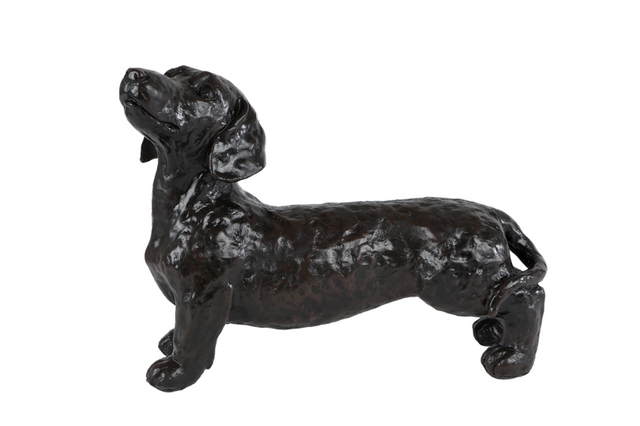 Sculptuur teckel donker bruin polystone 29x10,5x22cm