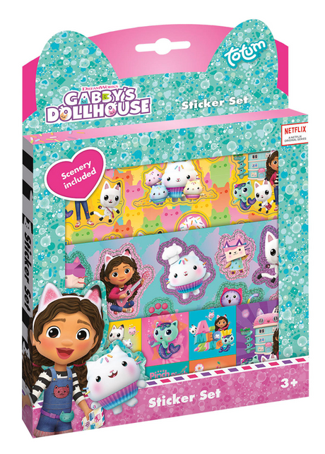 Totum juego de pegatinas casa de muñecas de gabby 3 hojas de pegatinas con decoración de juego - casa de muñecas de gabby - juguetes creativos para niñas a partir de 3 años