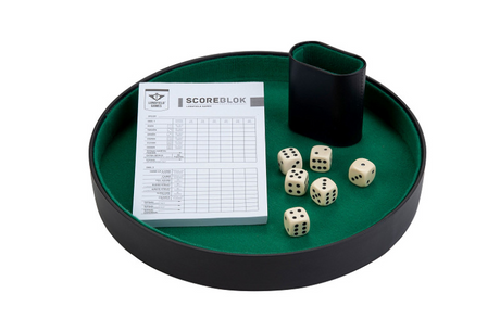 Juego de dados Longfield completo con 6 dados, pista de póquer, bloque de puntuación y cubilete