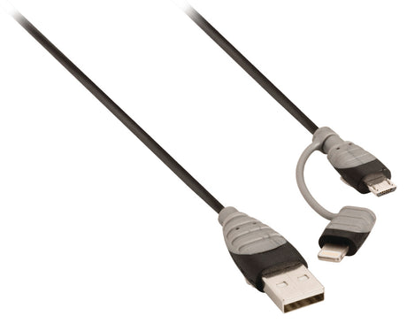 Bandridge BBM39400B10 Cable de Carga y Datos 2 en 1 USB Micro-B Macho + Adaptador Lightning - A Macho 1,00 m Negro