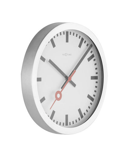 Estación Nexttime – Reloj de pared Reloj de mesa – 19 cm – Aluminio cepillado – Blanco