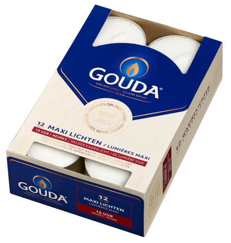 Velas de té Gouda maxi duración de combustión 10 horas caja de 12 piezas