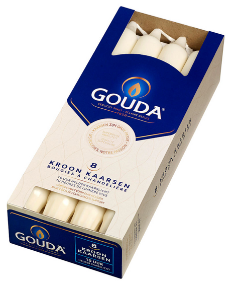 Vela corona gouda marfil 240 24 caja de 8 piezas, 10 horas de combustión