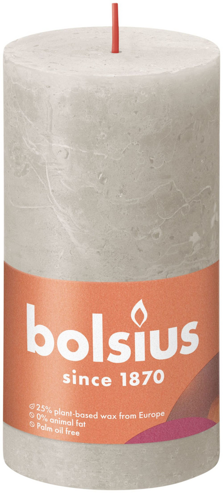 Vela pilar rústica colección Shine Bolsius 130 68 gris arena - gris arena