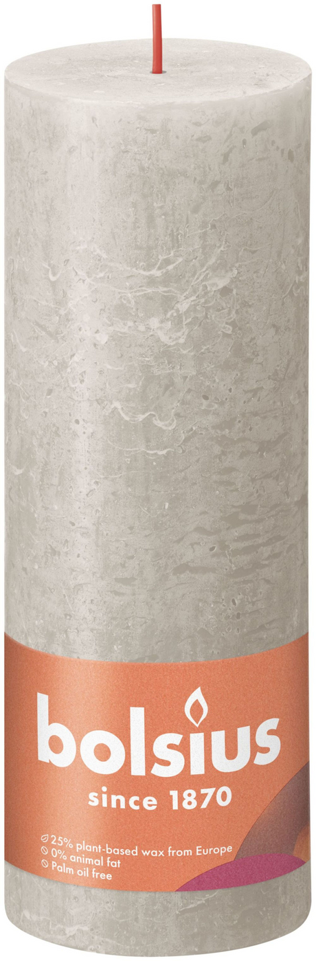 Vela pilar rústica colección Shine Bolsius 190 68 gris arena - gris arena