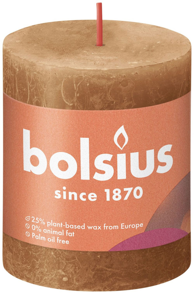 Vela pilar rústica colección Shine Bolsius 80 68 marrón especia - marrón especiado