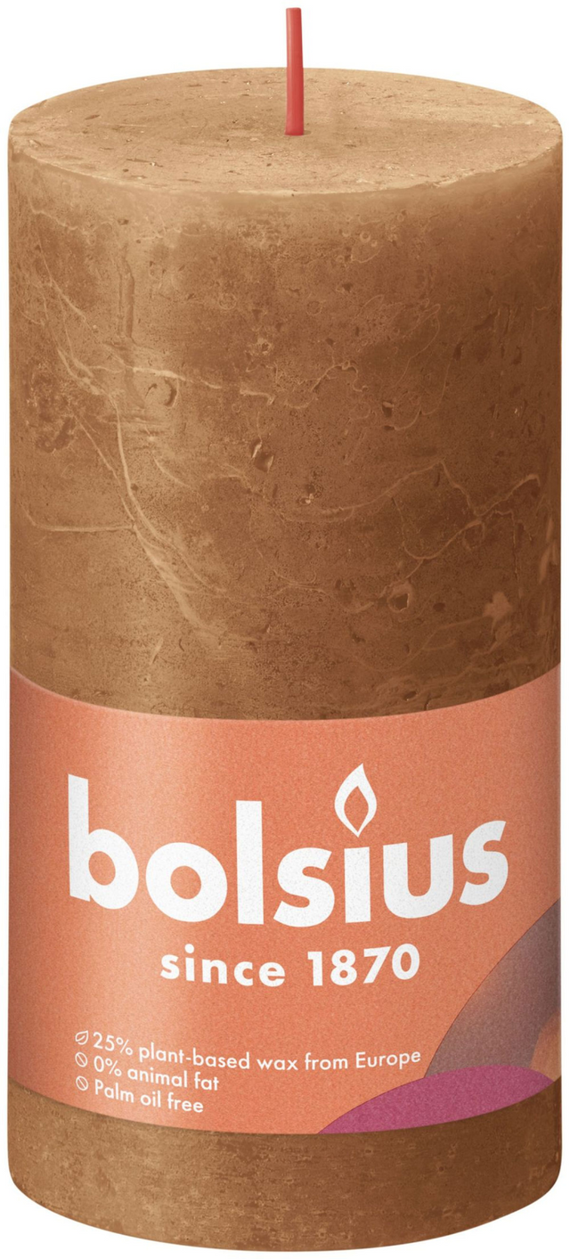 Vela pilar rústica colección Shine Bolsius 130 68 marrón especia - marrón especiado