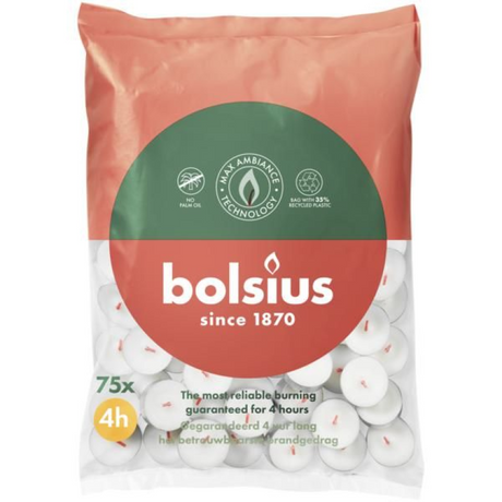 Vela de té Bolsius blanca 4 horas bolsa de 75 piezas