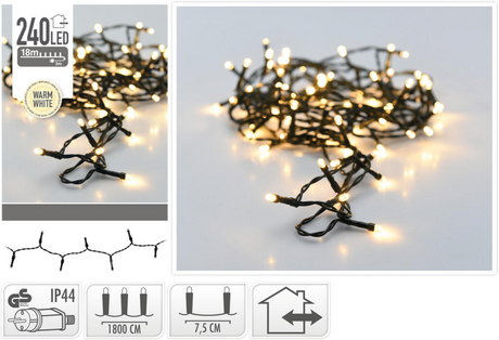 Iluminación LED navideña sin fuego exterior, 240 LED blanco cálido 0,5 cm de luz 7,5 cm entre luces, IP44 | 2 piezas