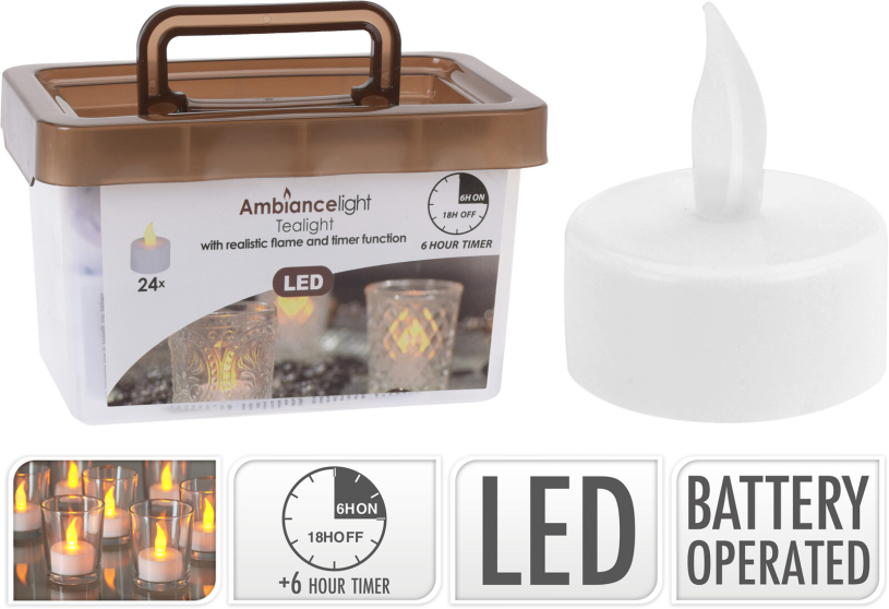 Candelita LED 24 piezas con temporizador | 2 piezas