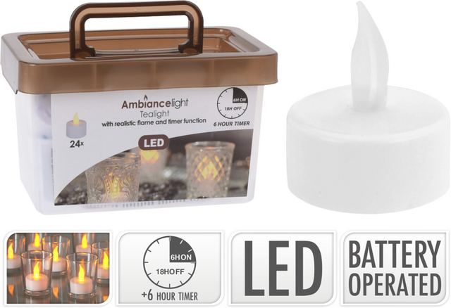 Candelita LED 24 piezas con temporizador | 2 piezas
