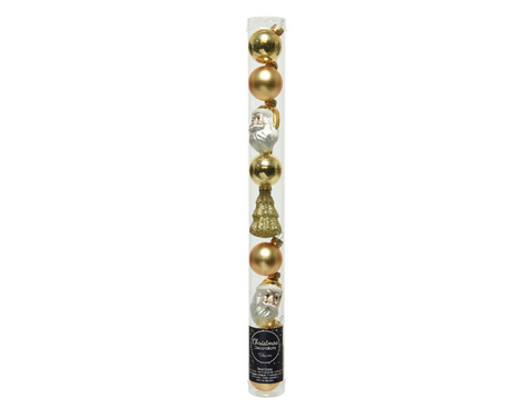 Decoris Juego de figuras navideñas tubo de cristal 9 piezas dorado
