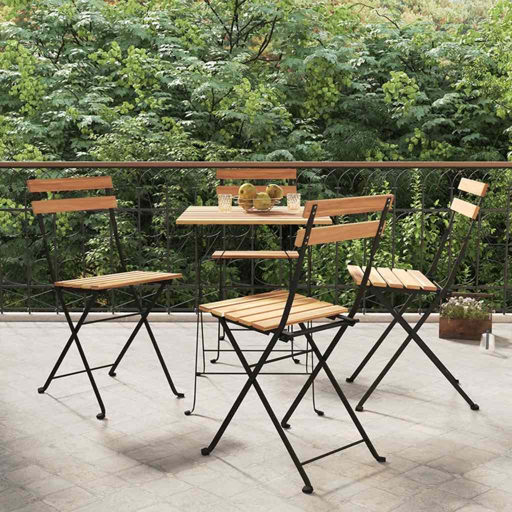 Vidaxl opklapbare stoelen, 4 stuks, massief teakhout en staal