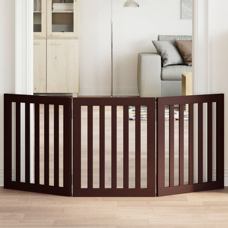 Vidaxl puerta para perros plegable 3 paneles 150 cm madera de álamo marrón