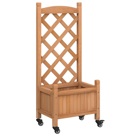 Jardinera VidaXL con enrejado y ruedas, madera maciza de pino marrón
