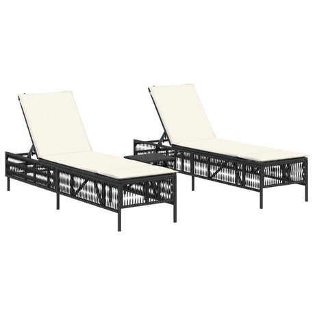 Vidaxl ligbedden 2 st met tafel poly rattan zwart