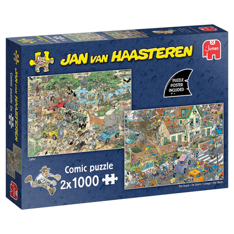 Rompecabezas Jumbo de Jan van Haasteren - Tormenta de safari 2 en 1, 2x1000 piezas.