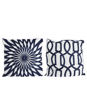 Decoris Cojín decorativo de interior fabricado en poliéster y algodón azul blanco 43x43cm 2 diseños surtidos