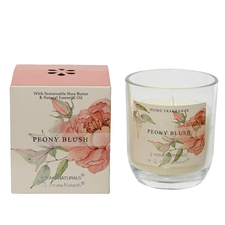 Vela perfumada Decoris en cristal rubor peonía 20% cera de manteca de karité dia7,8x9cm 20 horas de combustión