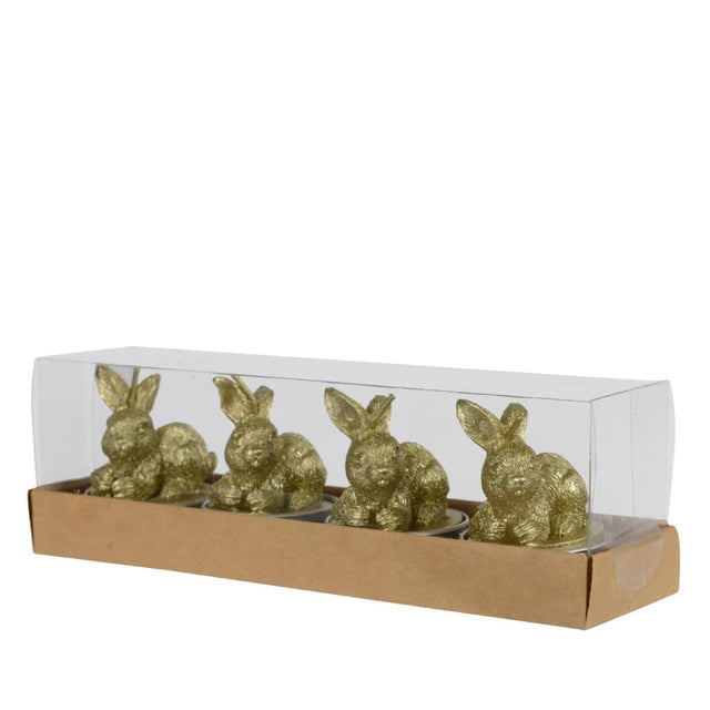 Decoris vela de té conejo juego de 4 cera de parafina ø3,8cm x h.6cm oro